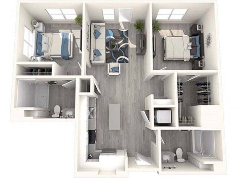 Floor plan for 2 beds, 2 baths, 1023 sqft
