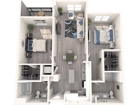 Floor plan for 2 beds, 2 baths, 1245 sqft