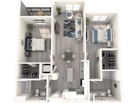 Floor plan for 2 beds, 2 baths, 1193 sqft