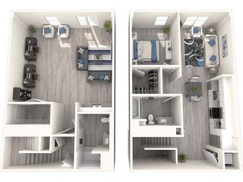 Floor plan for 1 bed, 2 baths, 912 sqft