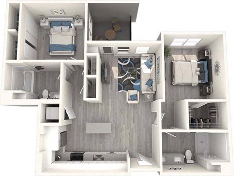 Floor plan for 2 beds, 2 baths, 1062 sqft