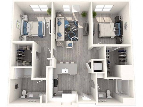 Floor plan for 2 beds, 2 baths, 1152 sqft