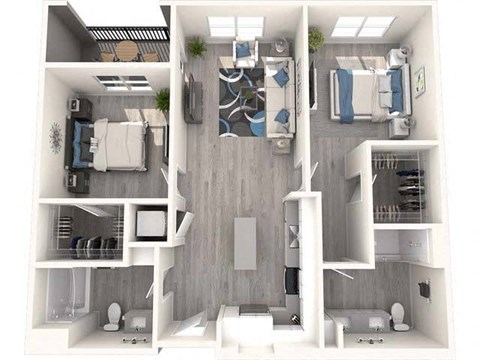 Floor plan for 2 beds, 2 baths, 1083 sqft