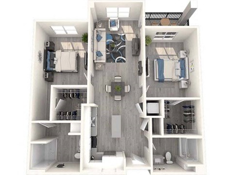 Floor plan for 2 beds, 2 baths, 1229 sqft