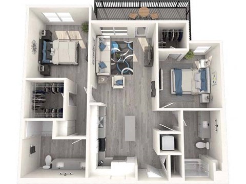 Floor plan for 2 beds, 2 baths, 1123 sqft