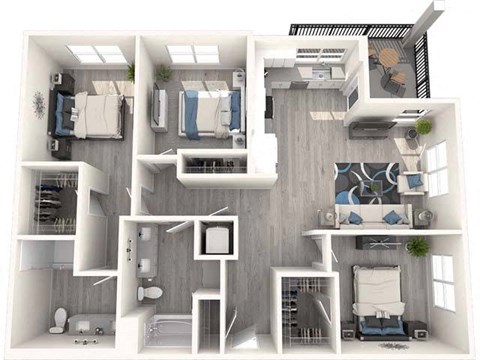 Floor plan for 3 beds, 2 baths, 1339 sqft