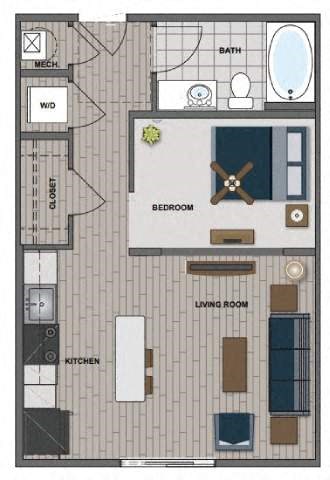 Floor plan for studio, 1 bath, 537 sqft