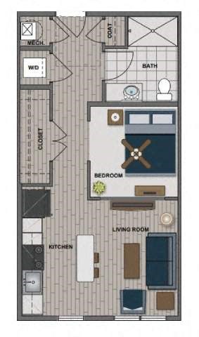 Floor plan for studio, 1 bath, 517 sqft