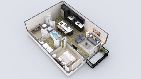 Floor plan for 1 bed, 1 bath, 686 sqft