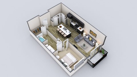 Floor plan for 1 bed, 1 bath, 753 sqft