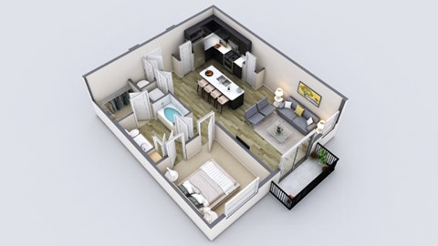 Floor plan for 1 bed, 1 bath, 811 sqft