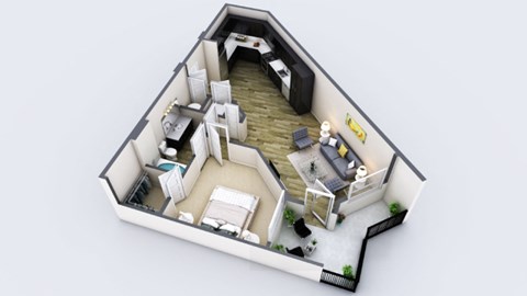 Floor plan for 1 bed, 1 bath, 778 sqft