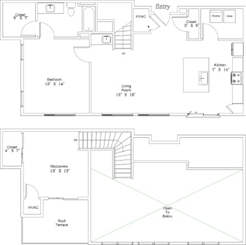 Floor plan for 1 bed, 1 bath, 994 sqft