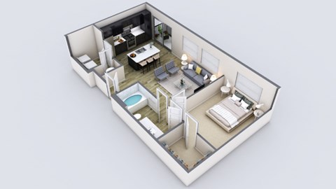 Floor plan for 1 bed, 1 bath, 795 sqft