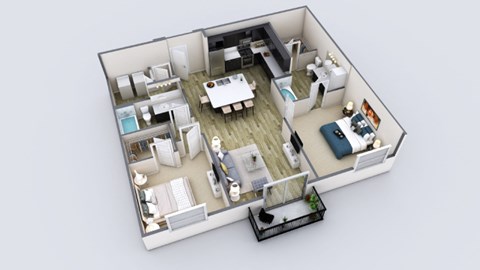 Floor plan for 2 beds, 2 baths, 1071 sqft