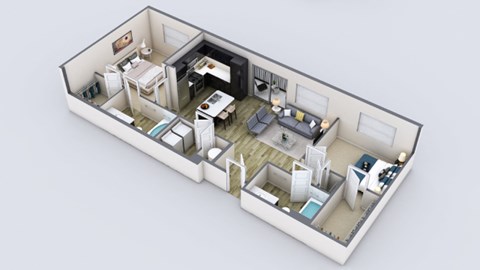 Floor plan for 2 beds, 2 baths, 1098 sqft