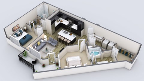 Floor plan for 2 beds, 2 baths, 1154 sqft