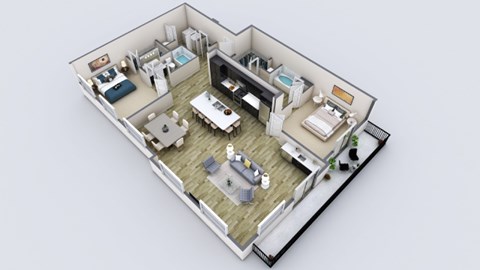 Floor plan for 2 beds, 2 baths, 1652 sqft