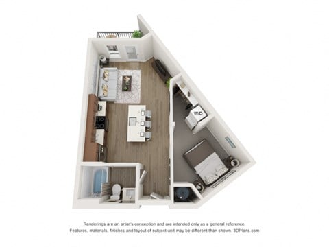 Floor plan for studio, 1 bath, 569 sqft