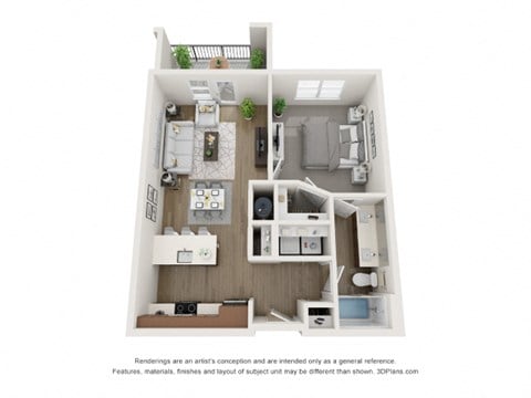 Floor plan for 1 bed, 1 bath, 725 sqft