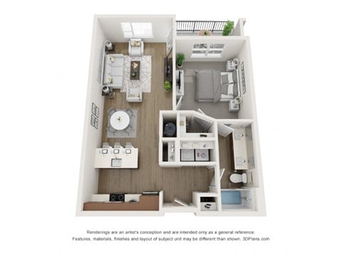 Floor plan for 1 bed, 1 bath, 785 sqft