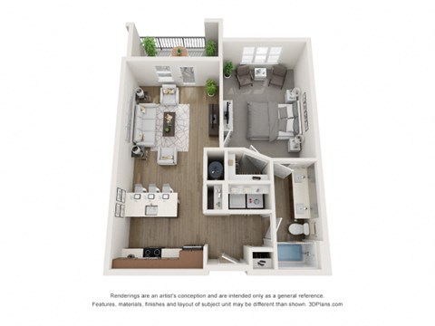 Floor plan for 1 bed, 1 bath, 766 sqft