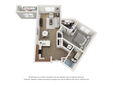 Floor plan for 1 bed, 1 bath, 782 sqft