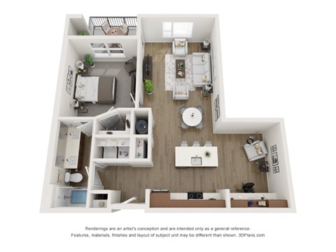 Floor plan for 1 bed, 1 bath, 903 sqft
