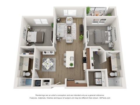 Floor plan for 2 beds, 2 baths, 1147 sqft