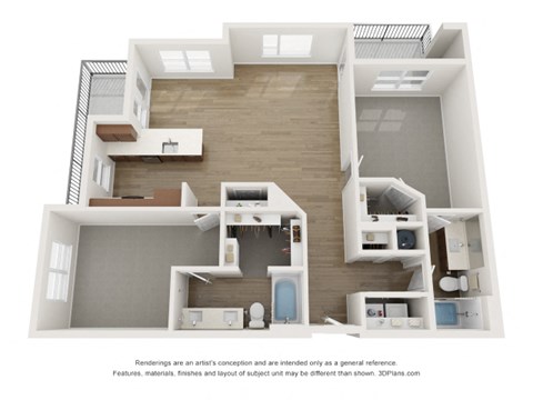 Floor plan for 2 beds, 2 baths, 1213 sqft