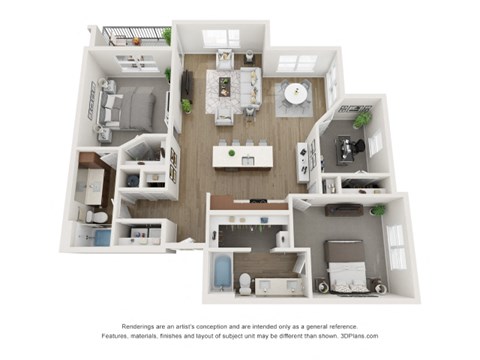 Floor plan for 2 beds, 2 baths, 1350 sqft