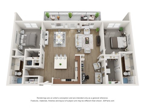 Floor plan for 2 beds, 2 baths, 1453 sqft
