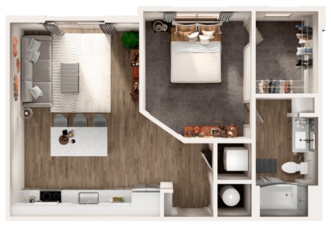Floor plan for 1 bed, 1 bath, 695 sqft