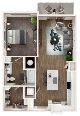 Floor plan for 1 bed, 1 bath, 773 sqft
