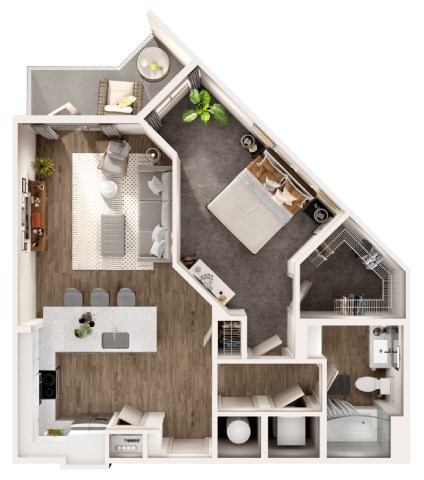 Floor plan for 1 bed, 1 bath, 788 sqft