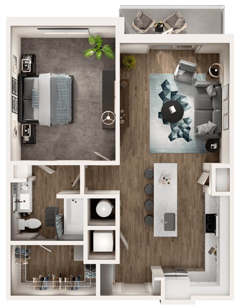 Floor plan for 1 bed, 1 bath, 846 sqft