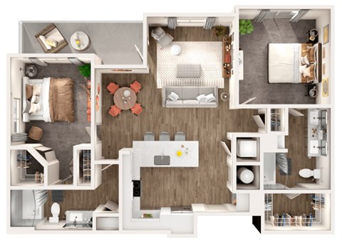 Floor plan for 2 beds, 2 baths, 1199 sqft