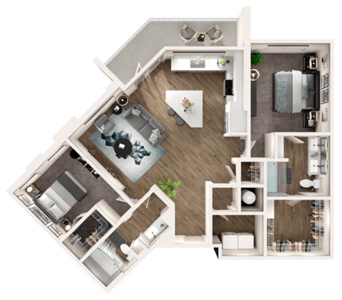 Floor plan for 2 beds, 2 baths, 1190 sqft