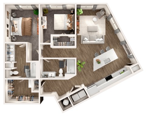 Floor plan for 2 beds, 2 baths, 1223 sqft