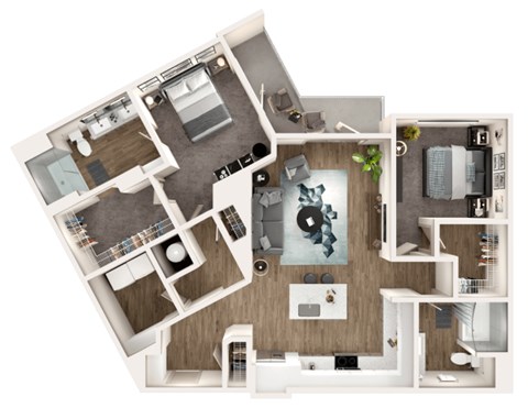 Floor plan for 2 beds, 2 baths, 1245 sqft