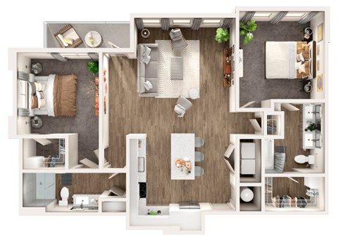 Floor plan for 2 beds, 2 baths, 1258 sqft