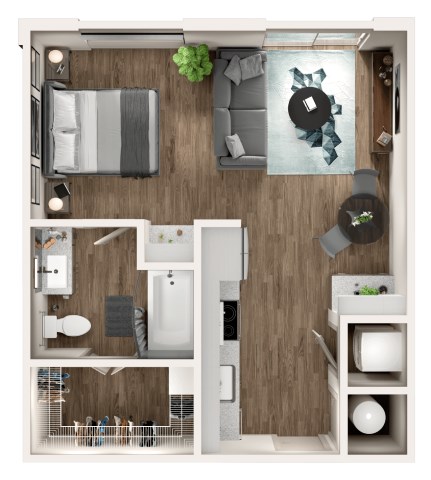Floor plan for studio, 1 bath, 546 sqft