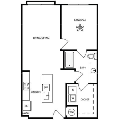 Floor plan for 1 bed, 1 bath, 783 sqft