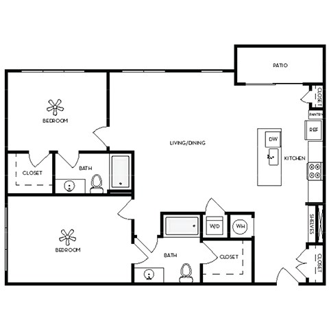 Floor plan for 2 beds, 2 baths, 1394 sqft
