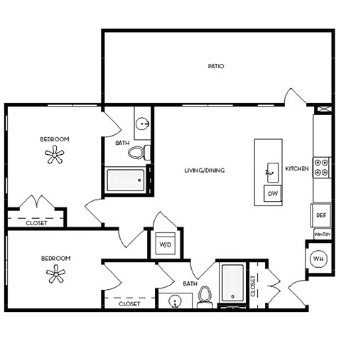 Floor plan for 2 beds, 2 baths, 980 sqft