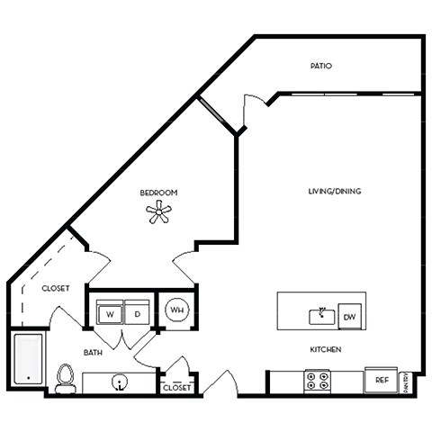 Floor plan for 1 bed, 1 bath, 993 sqft