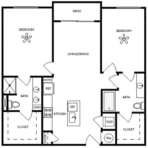 Floor plan for 2 beds, 2 baths, 1174 sqft