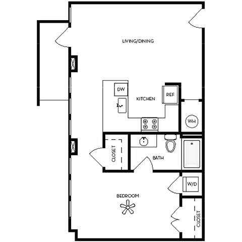 Floor plan for 1 bed, 1 bath, 860 sqft