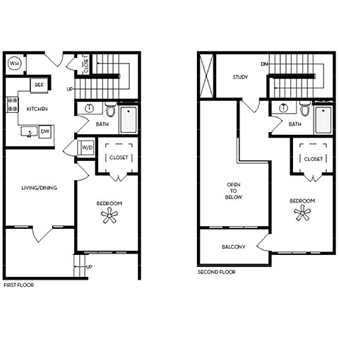Floor plan for 2 beds, 2 baths, 1290 sqft