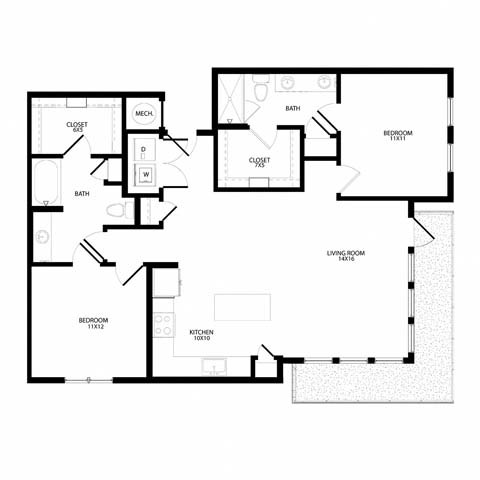 Floor plan for 2 beds, 2 baths, 1223 sqft